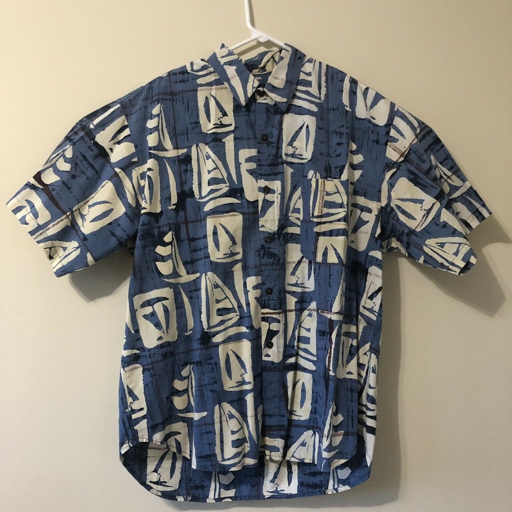 Straight Down Shirt Medium Blue Beige Sail Boats